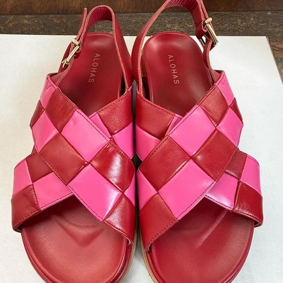 NWOT ALOHAS Marshmallow Scacchi Sandals Sz 40 Red Pink Platform Leather-SOLD - Picture 3 of 9